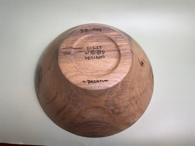 Native Texas pecan bowl with 100% food safe oil-based finish and buffed to a matte sheen.